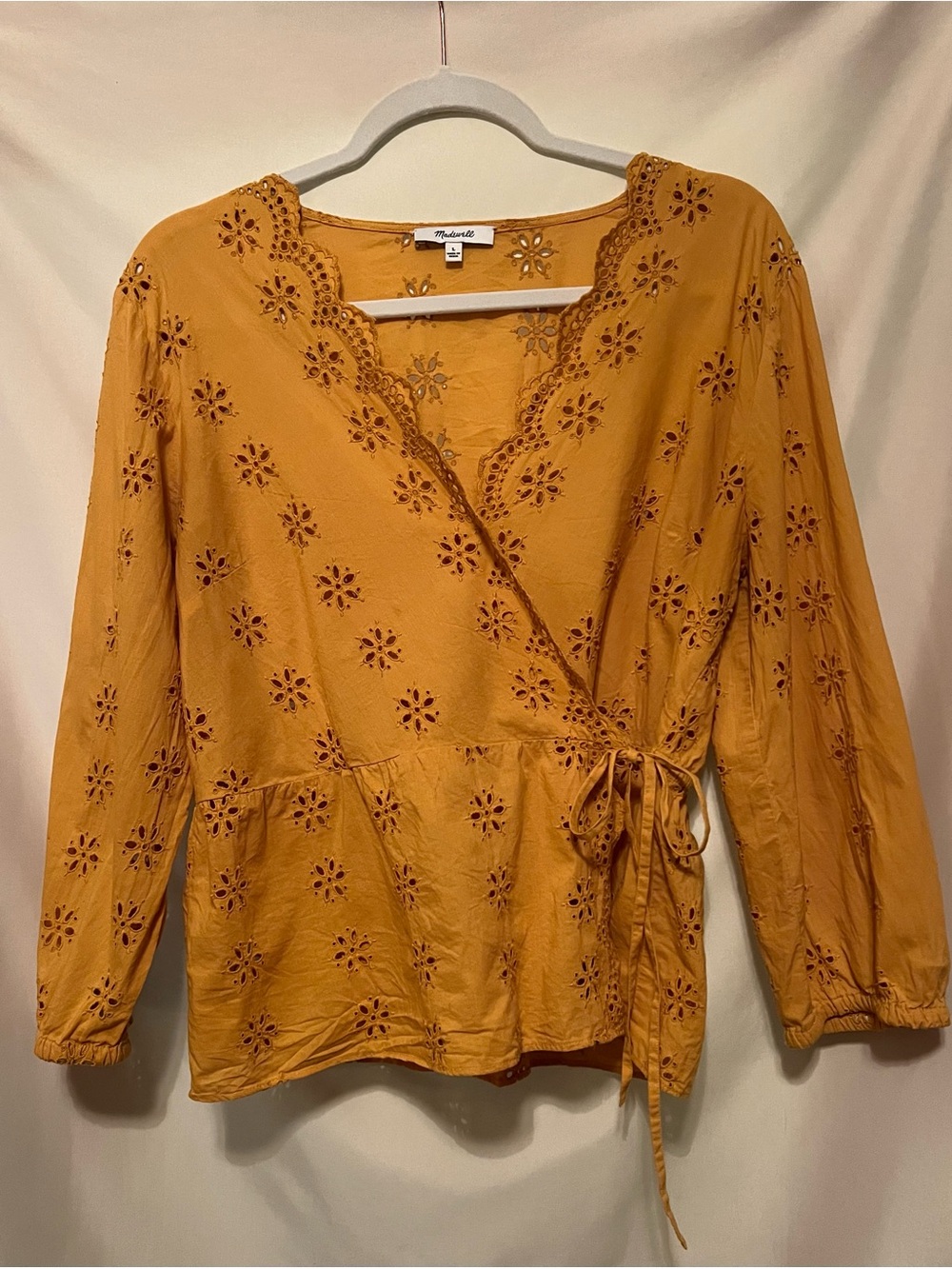 Madewell Mustard Eyelet Wrap Blouse Size L